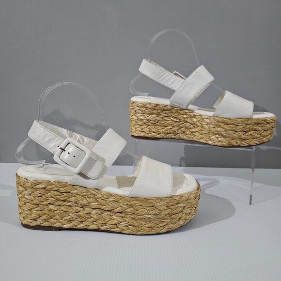NEW Marc Fisher LTD Patryce Sandal Womens 9 Ivory Leather Espadrille Platform - Picture 3 of 13